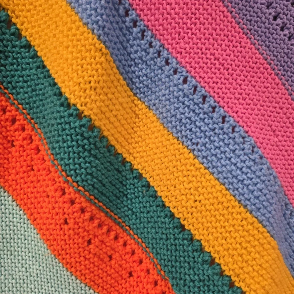 Handmade Crochet Baby Blanket Afghan Throw Rainbow Stripe Bright Colorful 32×30